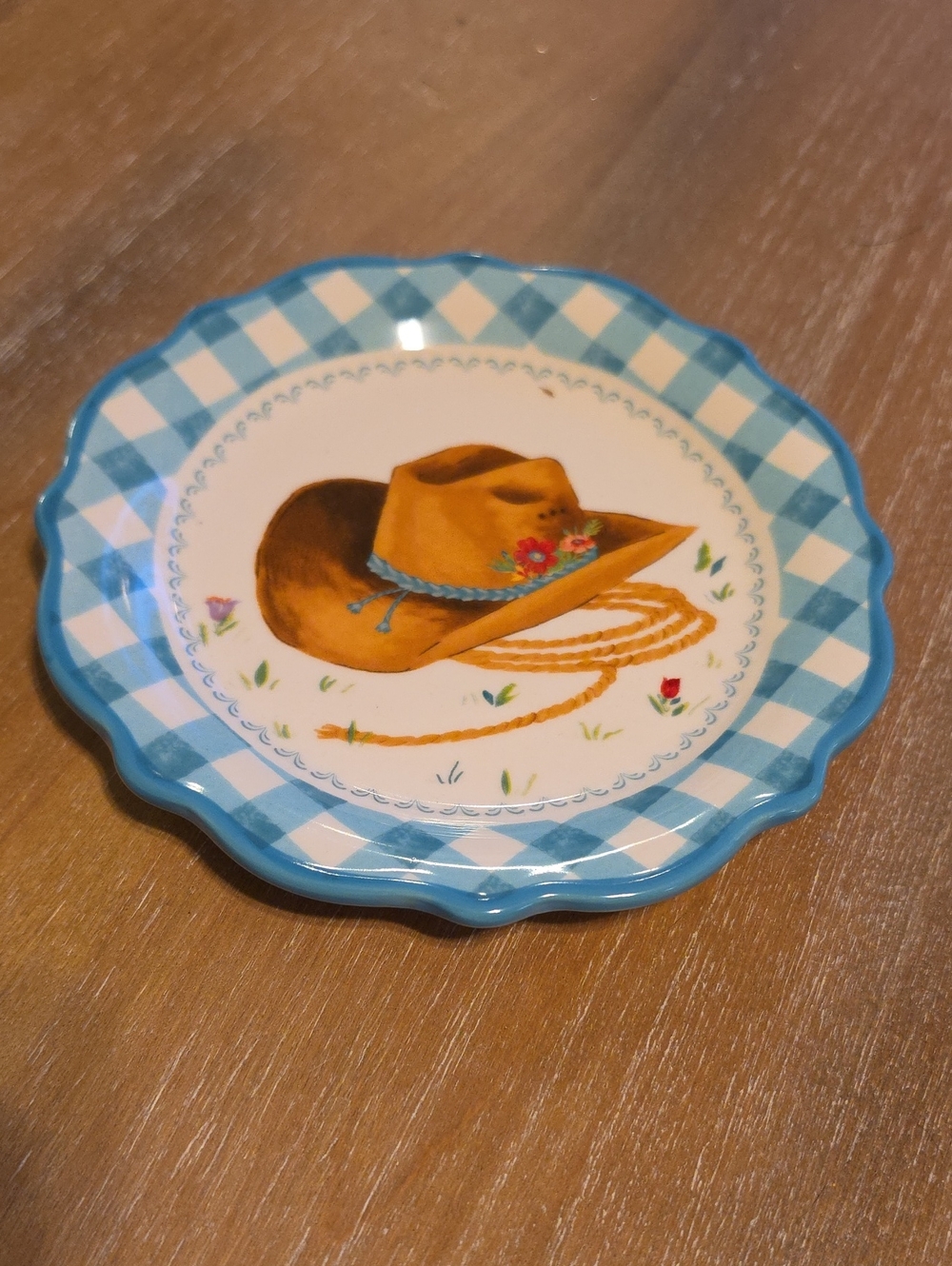 The Pioneer Woman Blue Check Cowboy Hat Decorative Party Plate NWT